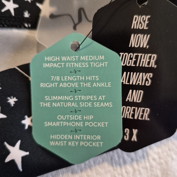 LuLaRoe Rise Brave line women's size 3X leggings black teal & white stars NWT - Picture 7 of 9